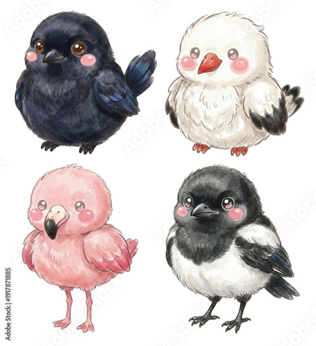 Adorable Collection of Cute Chubby Baby Birds with Rosy Cheeks
