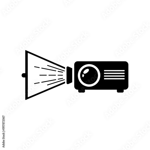 A black silhouette of a vintage film projector emitting light a classic silhouette