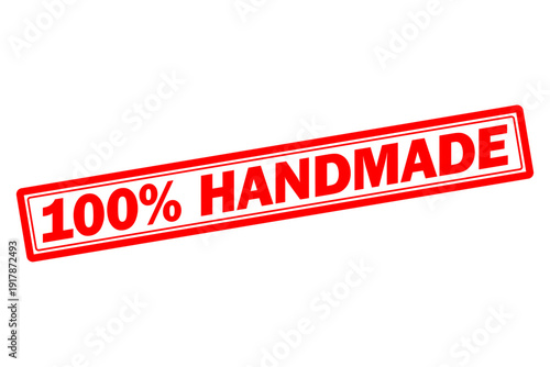 100% HANDMADE - 100% HANDMADE text written on Red Rubber Stamp 
