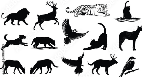 Collection of diverse animal silhouettes in various poses