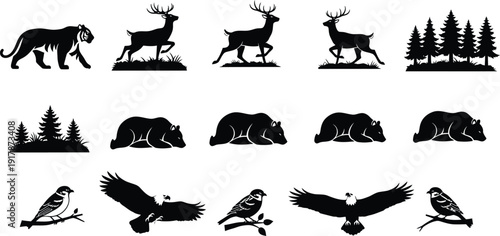 Wildlife and nature silhouette icons