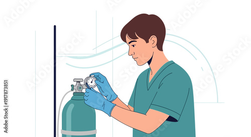 Medical Professional Adjusting Oxygen Tank Gauge for Patient Care