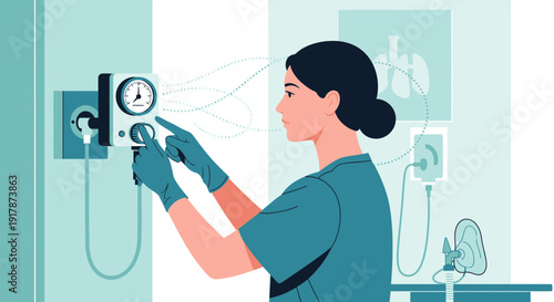 Nurse Adjusting Medical Equipment in Hospital Room