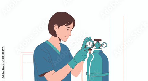 Nurse Adjusting Oxygen Tank Regulator for Patient Care