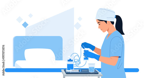 Nurse Administering Medical Treatment in Hospital Room