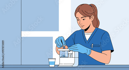 Nurse performing medical test with diagnostic equipment in clinic