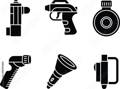 Black Icons Of Medical Devices And Flashlights collection graphic