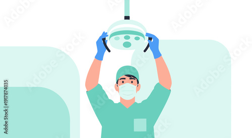 Surgeon Adjusting Operating Room Light - Medical Professional, Healthcare Concept