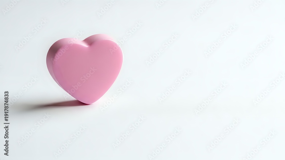 Fototapeta premium Pink heart shape on white background with soft shadow. Minimalist love symbol for romantic designs, Valentine's Day projects, and greeting cards.