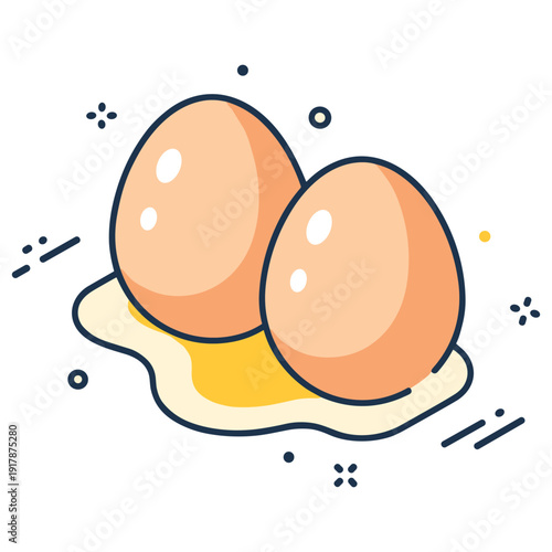 Two cartoon eggs with running yolk on white background