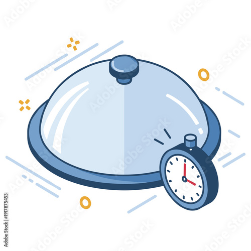 Food delivery concept: cloche with clock icon symbolizing timely service