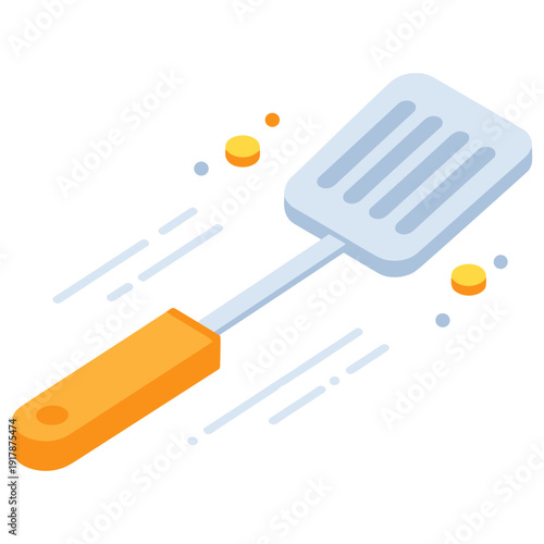 Isometric kitchen spatula with orange handle on white background