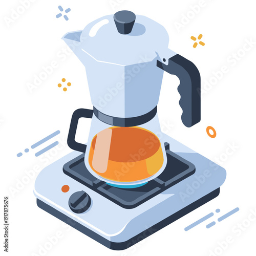 Retro coffee maker brewing freshly on stovetop in minimalist style
