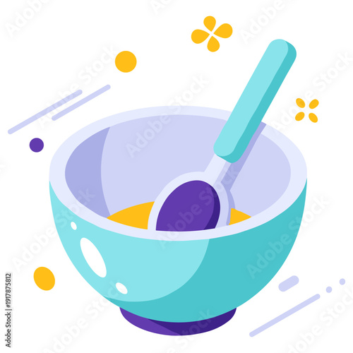 Colorful bowl with spoon and cereal illustration