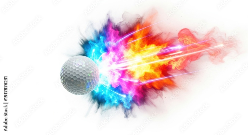 Obraz premium Golf ball hitting and exploding with colorful powder burst