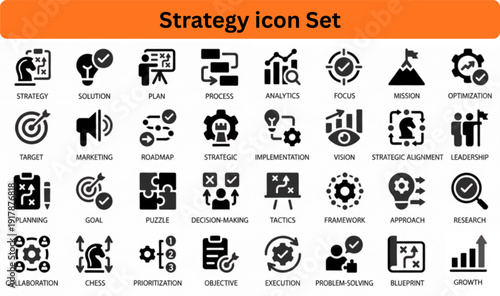 Strategy icon set silhouette vector on white background 