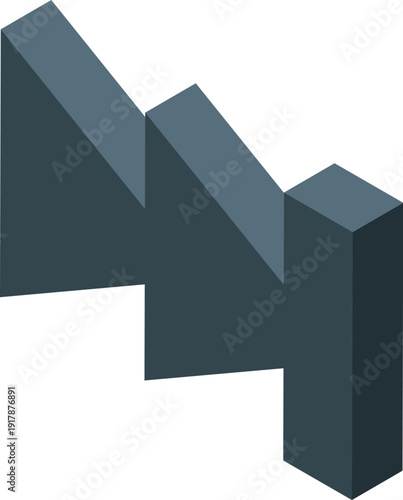 Three dimensional gray bars decreasing in height, representing a negative trend in data