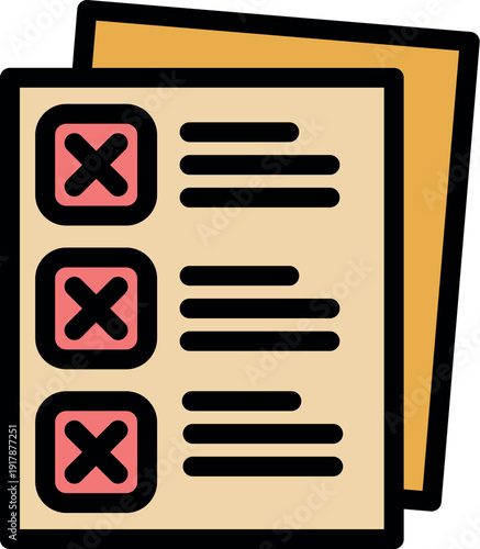 Several items are marked with an x, indicating disapproval or rejection on a document