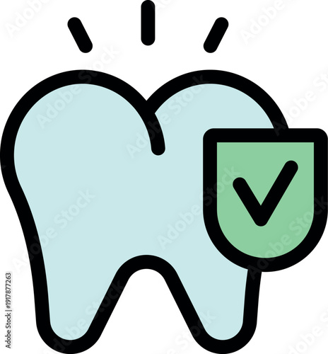Healthy tooth with shield and check mark, representing dental care, protection, and hygiene