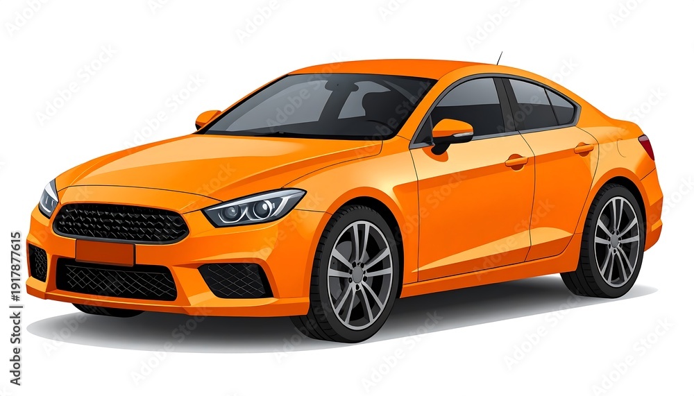 Obraz premium Detailed Vector Illustration of a Modern Orange Sedan Car on White Background