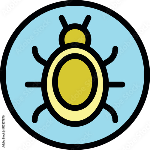Simple icon of a bug enclosed in a circle, representing a computer virus, debugging process, or software issue