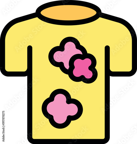 Yellow t shirt featuring a delicate pink floral print, perfect for embracing the vibrant spring season