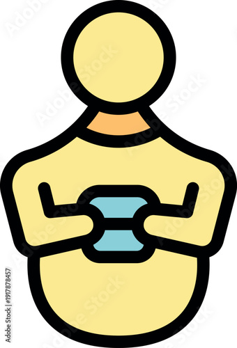 Person holding a wireless controller, playing video game console or operating a drone, simple icon