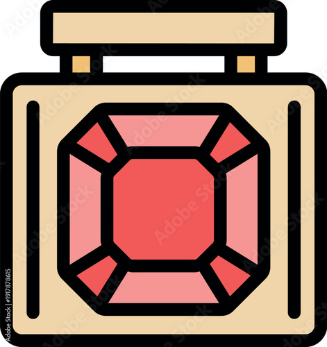 Close up of a vibrant red gemstone, possibly a ruby, displayed in a protective museum collection box, emphasizing preservation and rarity