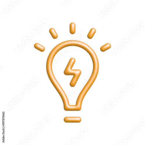 Yellow Electric Bulb Energy Outline Icon.
