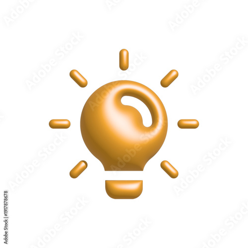 Golden Light Bulb Idea Outline Icon Glossy Style.