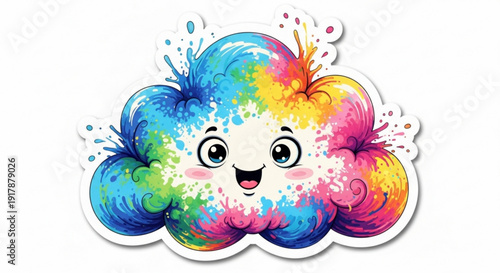 Colorful Cloud Cartoon Character with Happy Expression Isolated on White Background