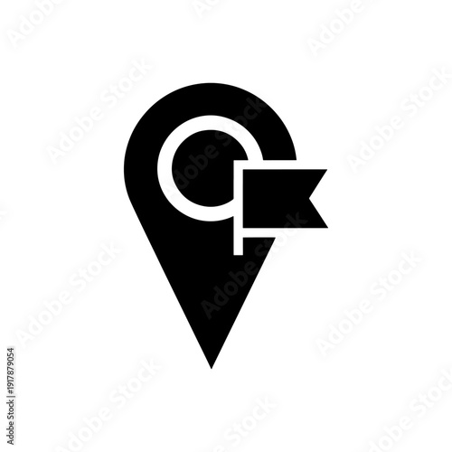 A black location pin icon with a flag simple design modern aesthetic silhouette