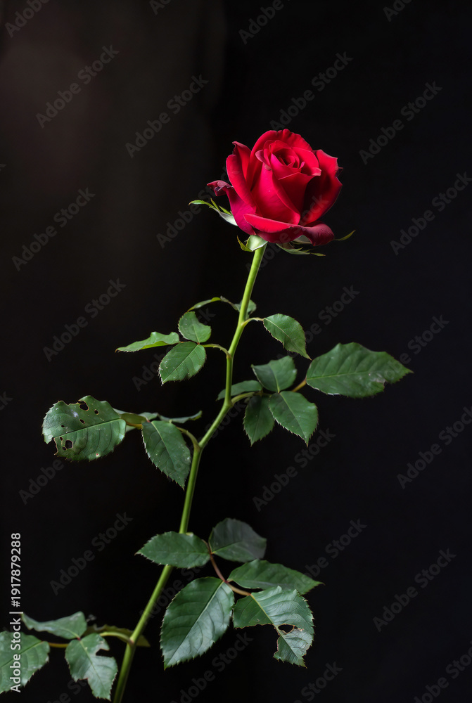 Obraz premium rose, flower, red, love, valentine, pink, nature, isolated, single, beauty, leaf, gift, plant, romance, petal, blossom, floral, white, bouquet, black, flora, bud, stem, flowers, beautiful