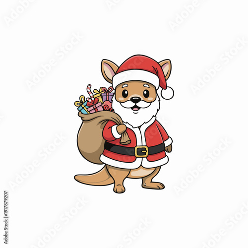 christmas kangaroo santa with gift sack