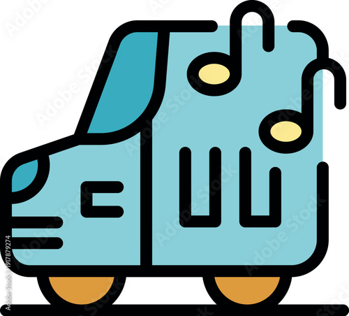 Light blue music delivery van playing a catchy tune while delivering instruments, symbolizing music delivery and transport