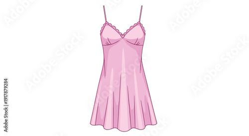 Elegant pink nightgown with thin straps and delicate lace trim at the neckline offers a stylish and comfortable sleepwear option.