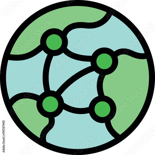 Green dots represent network hubs connecting continents on a stylized earth, symbolizing global communication and interconnectedness