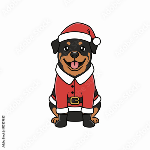 cartoon rottweiler in christmas santa outfit