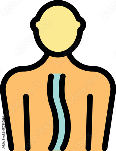 Medical icon representing a patient with a deformed spine, possibly due to scoliosis, kyphosis, or lordosis