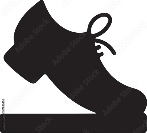 Tap Dance Shoe Silhouette Icon, Black silhouette of a classic tap dance shoe in motion, ideal for dance studio branding, performance themes, and footwear design concepts.