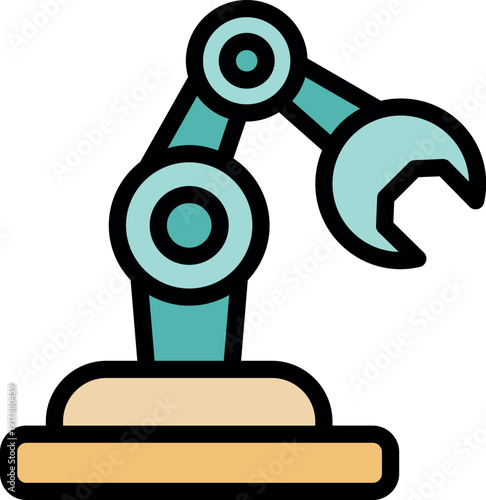 Robotic arm holding a wrench, symbolizing automation in manufacturing and industrial processes