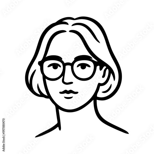 Dibujo sencillo con líneas de la cara de una mujer con lentes