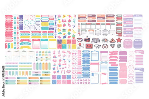 DIY Planner Stickers Bundle – Printable & Digital Organizer Icons, Hand-Drawn Colorful Stickers for Planners, Journals, Agendas