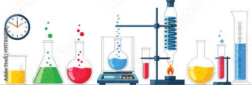 Laboratory Equipment And Scientific Experiment Setup On White science chemistry