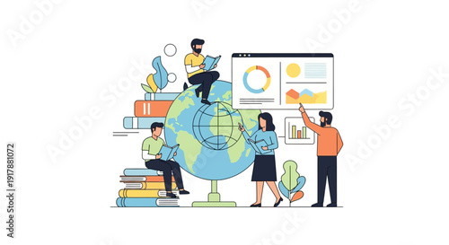 Global Education Concept: People Learning Around the World with Books and Data