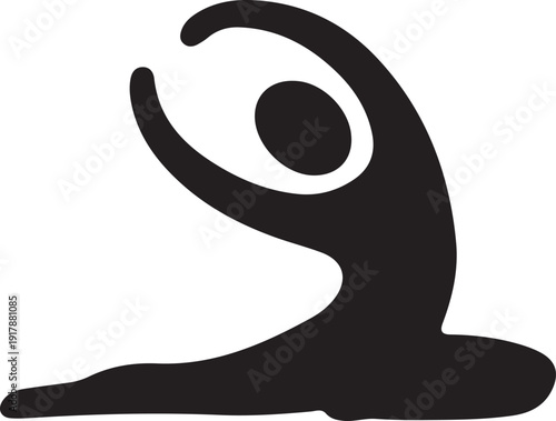 Yoga Silhouette in Seated Stretch Pose, Black silhouette of person performing seated yoga stretch with raised arms, isolated on white background for fitness, wellness and design concepts.