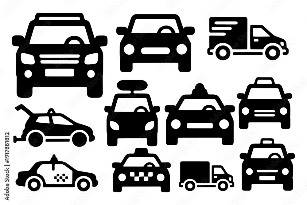 Fototapeta premium Car Solid Icon Set Vector Collection for Transportation and Automotive Design