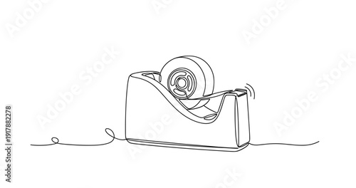 Line drawing of tape dispenser on white background. Non editable stroke