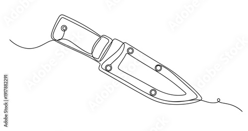 Minimalist line art of a fixed blade knife with detailed hilt and blade design. Non editable stroke