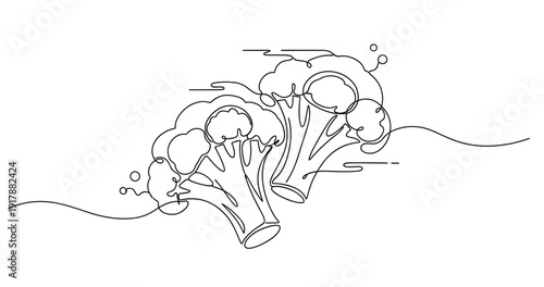 Continuous line drawing of fresh broccoli illustrating healthy eating concept. Non editable stroke